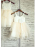 Ivory Cotton Champagne Tulle Cupcake Flower Girl Dress